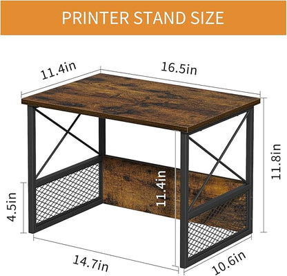 Printer Stand for Desk, Desktop Printer Stand Shelf Organzier for Home Office, for Above and Under Desk, Fax Machine Copier Scanner, Rustic Brown