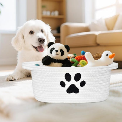 Small Woven Basket with Gift Bag, Cute Dog Paw Baskets for Gifts Empty, Decorative Rope Woven Nursery Storage Dog Toy Basket for Easter, Baby Shower, 12" x 8" x 5"