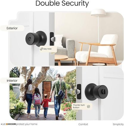 HOSOM Door Knob with Lock and Key, Matte Black Door Knobs Exterior Door Knob for Bedroom and Bathroom, Keyed Entry Door Knob Interior, Stainless Steel Door Handle,1 Pack