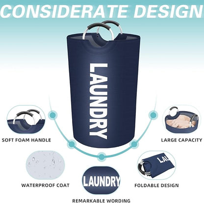 StorageRight 115L Large Laundry Basket, Laundry Hamper, Dirty Clothes Hamper for Laundry, Collapsible, Waterproof Laundry Baskets with Foam Protected Aluminum Handles for Laundry, Dorm, Family (Blue)