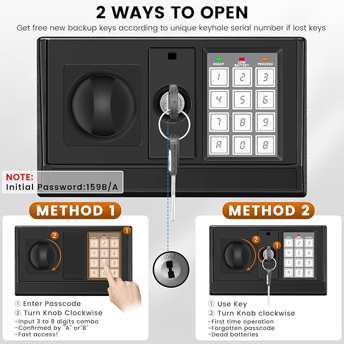 16.54 Inches Tall Safe Box, 2.5 Cuft Home Safe with Fireproof Waterproof Bag, Anti-Theft Digital Security Lock Box with Smart Alert System, Removable Shelf, Mute Function, Document Safes for Jewelry