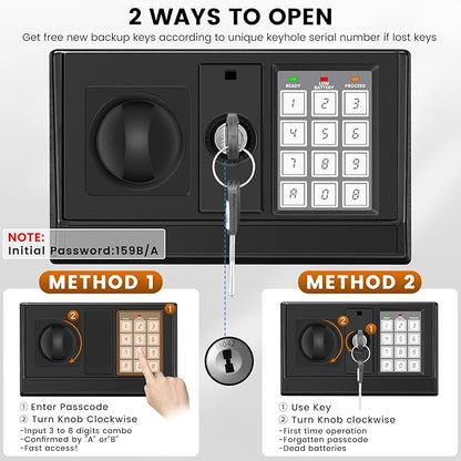 16.54 Inches Tall Safe Box, 2.5 Cuft Home Safe with Fireproof Waterproof Bag, Anti-Theft Digital Security Lock Box with Smart Alert System, Removable Shelf, Mute Function, Document Safes for Jewelry