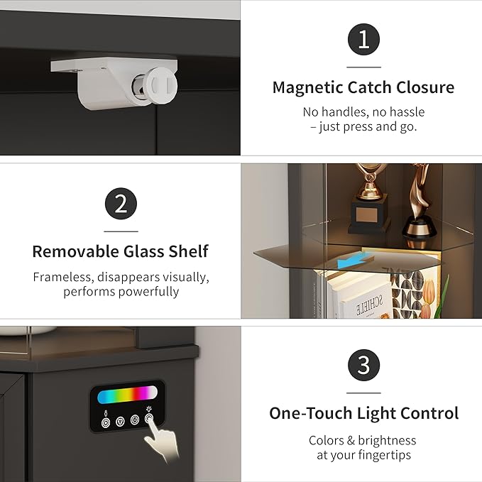 HNEBC 69" Tall Curio Display Cabinet with Glass Door and Movable Shelves,Corner Bookcase with LED Human Sensor Lights,5-Tier RGB Display Case for Collectibles,Bedroom Living Room