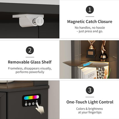 HNEBC 69" Tall Curio Display Cabinet with Glass Door and Movable Shelves,Corner Bookcase with LED Human Sensor Lights,5-Tier RGB Display Case for Collectibles,Bedroom Living Room