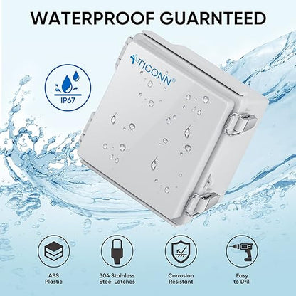 TICONN Waterproof Electrical Junction Box IP67 ABS Plastic Enclosure with Hinged Cover with Mounting Plate, Wall Brackets, Cable Glands (Off-White, 5.9"x5.9"x3.5")