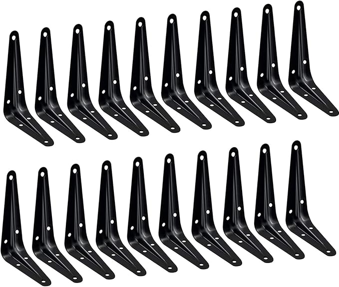 20 Pack Shelf Brackets 4 x 3 Inch, Heavy Duty Black Metal Floating Shelf Bracket, Rustic Farmhouse Decorative Iron L Bracket, J Brackets Wall Angel Corner Brace for Wood Shelves