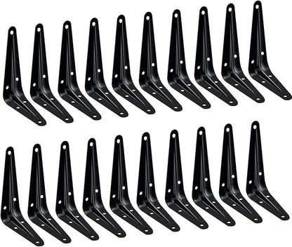 20 Pack Shelf Brackets 4 x 3 Inch, Heavy Duty Black Metal Floating Shelf Bracket, Rustic Farmhouse Decorative Iron L Bracket, J Brackets Wall Angel Corner Brace for Wood Shelves