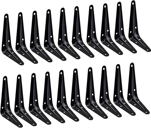 20 Pack Shelf Brackets 4 x 3 Inch, Heavy Duty Black Metal Floating Shelf Bracket, Rustic Farmhouse Decorative Iron L Bracket, J Brackets Wall Angel Corner Brace for Wood Shelves
