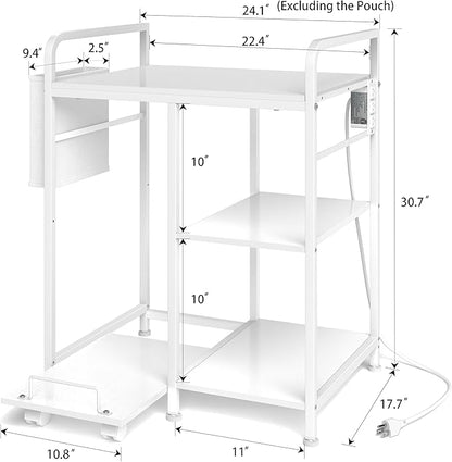 Home Printer Stand with Charging Station, 24x18 Inches Stands for Large Printer, Printer Shredder Stand with Storage for Home Office, Table for Fax Machine/PC Tower (White)
