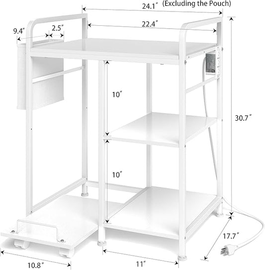 Home Printer Stand with Charging Station, 24x18 Inches Stands for Large Printer, Printer Shredder Stand with Storage for Home Office, Table for Fax Machine/PC Tower (White)