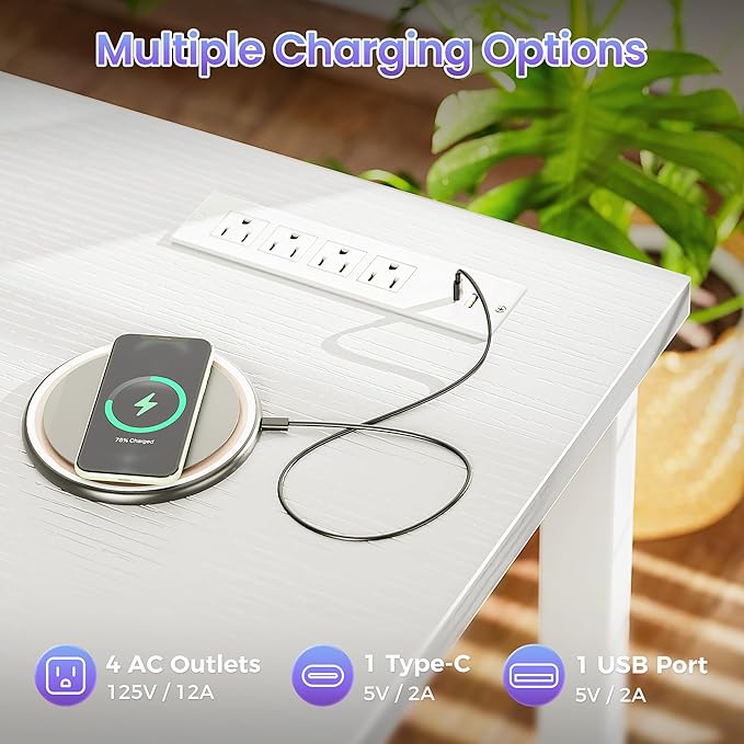PRAISUN 47 X 20 Inch Office Computer Desk with Power Outlets and USB-C Port, Larger Gaming Desk, for Home Office, Study, Bedroom, Writing Work from Home Table, Metal Frame, White