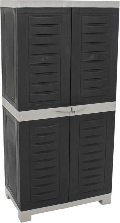Sunnydaze 48" H Resin Garage Storage Cabinet - Garage Cabinet with Lockable Doors and 3 Adjustable Shelves - Freestanding Utility Storage for Laundry Room, Office, Basement - Charcoal