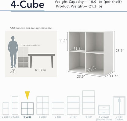 Homes: Inside + Out Apexa 4-Cube Storage Organizer Shelves, Stackable Wood Bookcase Fits Cubby Bins for Organization, Dorm Teen Room Decor & Home Office, Steel Blue