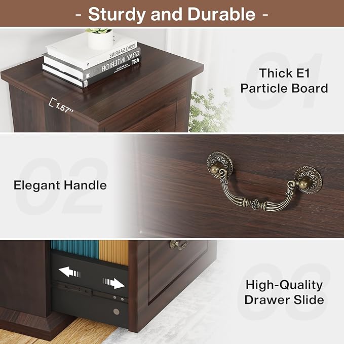 Tribesigns 4-Drawer File Filing Cabinet Set of 2, Vertical File Cabinet Hofice Wood Filing Cabinet for A4 /Letter Size Narrow Tall File Storage for Honhe Office, Walnut