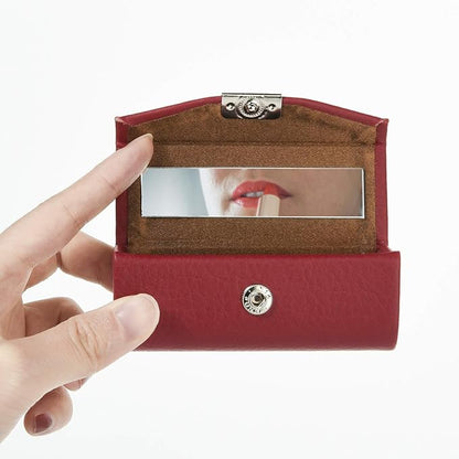 Beautyflier Women’s PU Leather Lipstick Case Holder with Mirror Rectangle Makeup Travel Cases for Purse Lipstick Holder (Red Lychee Pattern)