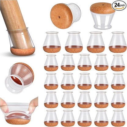 24 Pcs Chair Leg Floor Protectors, Silicone Chair Leg Protectors Caps Covers for Hardwood Floors, Furniture Pads Sliders with Wrapped Felt Bottom Extra Small (Fit:0.5"-0.75")