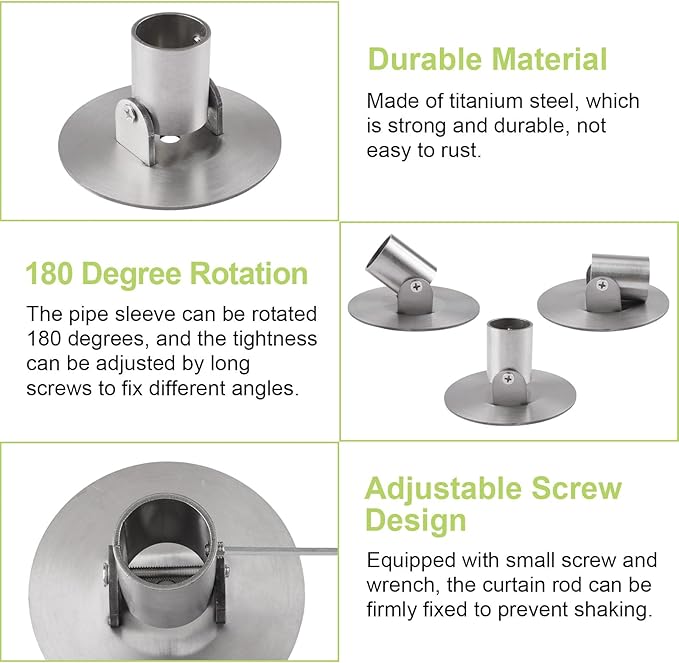 4pcs Shower Curtain Rod Bracket, 26mm Inner Diameter Titanium Steel Curtain Rod Holders Shower Curtain Rod Single Swivel Flange(Silver)