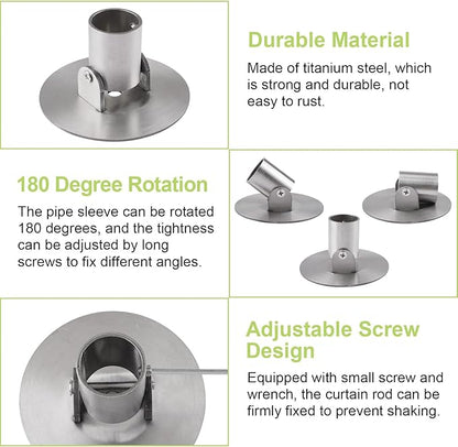4pcs Shower Curtain Rod Bracket, 26mm Inner Diameter Titanium Steel Curtain Rod Holders Shower Curtain Rod Single Swivel Flange(Silver)