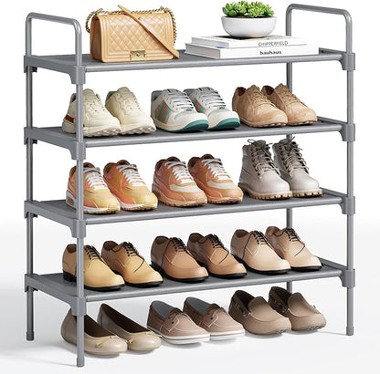Kitsure Shoe Rack - 4-Tier Shoe Organizer with Handles & Non-Slip Feet, Rust-Resistant Metal Shoe Rack for Closet, Entryway, Bedroom, Living Room, 26.6" Wide - 4 Tiers, Grey