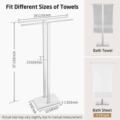 KES Standing Towel Rack with Marble Base, 37" H (Equal Height) Free Standing Towel Racks for Bathroom Floor, Fits Large Bath Towel, 18/8 Stainless Steel Polished Finish, BTH229