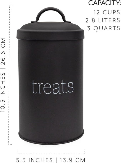 AuldHome Design Enamelware Dog Treat Jar (Black), Large Modern Farmhouse Pet Treats Container