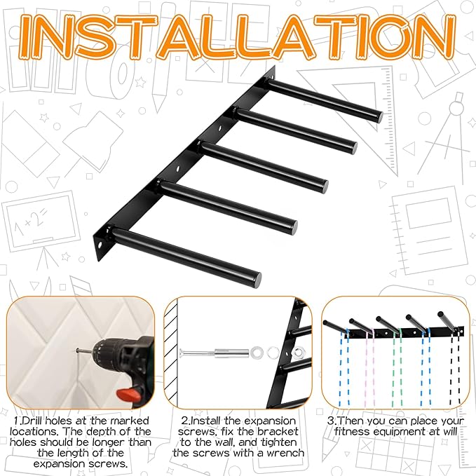 Shimeyao Wall Mounted Jump Rope Rack Multi Purpose Hoop Rope Holder Organizer Gym Fitness Equipment Storage Rack for Resistance Bands, Straps, Foam Rollers, Hardware Included