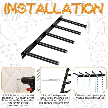 Shimeyao Wall Mounted Jump Rope Rack Multi Purpose Hoop Rope Holder Organizer Gym Fitness Equipment Storage Rack for Resistance Bands, Straps, Foam Rollers, Hardware Included