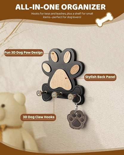 MTERSE Pine Wood Key Holder Wall Mount – Cute Dog Paw Key Hooks for Dog Leash Holder & Coat Rack for Entryway, Bedroom, or Living Room – Rustic Farmhouse Wall Decor for Home Organization (Black)