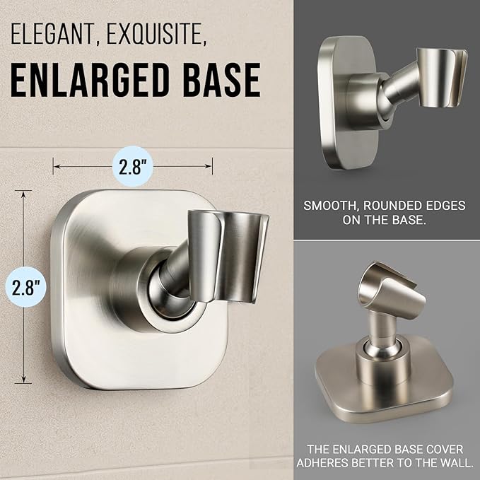 G-Promise Metal Handheld Shower Head Holder, Adjustable Wall Mount Shower Wand Bracket, Strong Adhesive Disc Mount or Drill Installation (Square, Brushed Nickel)