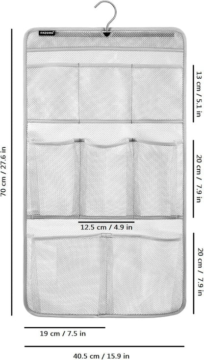 Mesh Shower Organizer Hanging Caddy Quick Dry Bathroom Storage for Toiletry Accessories with Rotating Hanger (8 Pockets)