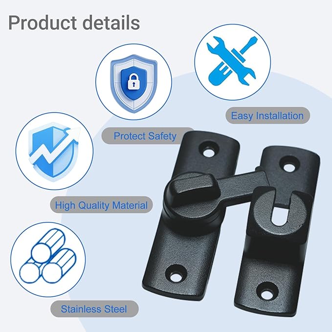 Upgraded Barn Door Lock - 90/180 Degree Flip Door Latch, Protecting Safety Sliding Gate Latches for Barn, Garden, Bathroom, Cabinet, Window, Sliding Door