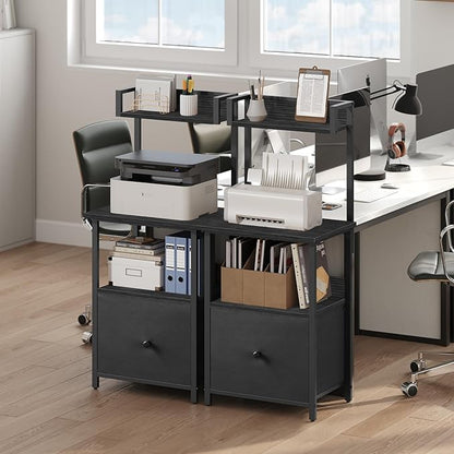 Printer Table with Storage, Home Printer Stand with File Cabinet, Fits A4/Letter Size Files, Printer Cabinet with Large Tabletop, Display Shelf, for Home Office, Black PTBK3501