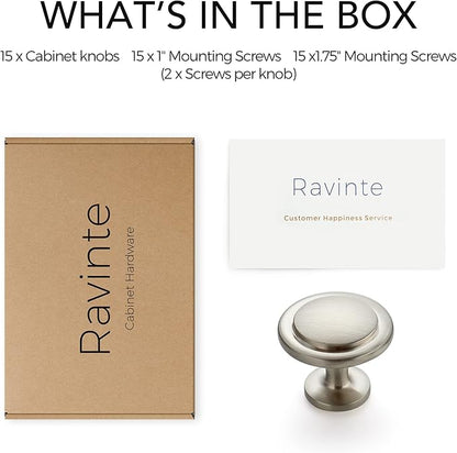 Ravinte 15 Pack 1-1/4 inch Kitchen Cabinet Knobs Dresser Knobs Drawer Knobs Brushed Nickel Zinc Knobs Drawer Pulls Door Knobs Dresser Drawer Handles Knobs for Dresser Drawers