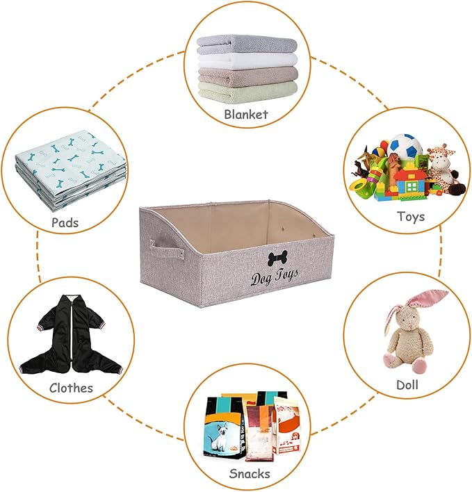 Geyecete Foldable Fabric Trapezoid Organizer Boxes - Collapsible Dog Toy Basket (Light Brown-DOG)