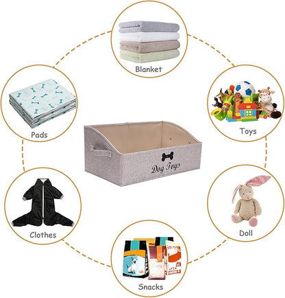 Geyecete Foldable Fabric Trapezoid Organizer Boxes - Collapsible Dog Toy Basket (Light Brown-DOG)