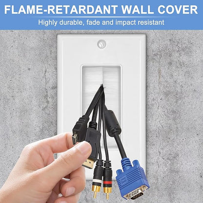 Brush Wall Plate with Low Voltage Mounting Bracket - Cable Pass Through Wall Plates for Home Theater, and TV Wall Outlets, Single Gang Cable Access Strap, Durable Wire Hider Wall Socket