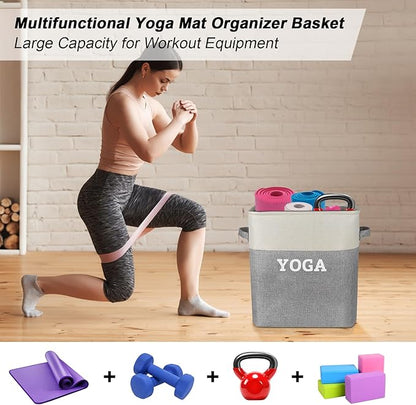 Lukeline Yoga Mat Holder Storage Basket, Home Gym Storage Organizer Yoga Exercise Equipment Storage, Yoga Basket Foam Roller Workout Equipment Storage for Home Exercise and Fitness Gear