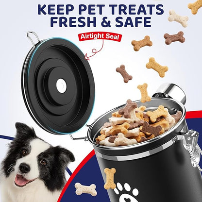 Dog Treat Container Airtight,5.9"x4.7" Stainless Steel Cat Treat Jar for Kitchen Counter with Scoop, Pet Storage for Fresh Dog Cookie