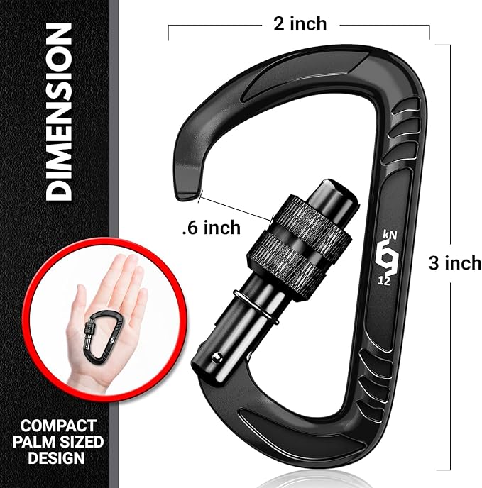 12kN (2697 lbs) Heavy Duty Carabiner Clips, for Securing Pets, Outdoor, Camping, Hiking, Hammock, Dog Leash Harness, Keychains