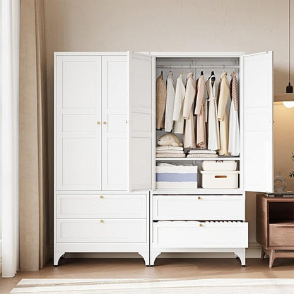Letaya Metal Wardrobe Cabinets with 2 Drawers,71"Tall Armoire Wardrobe Closet with Doors and Shelves,Large Coat Closet Cabinet with Hanging Rod,Clothing Storage Cabinets for Bedroom,Home Office,White