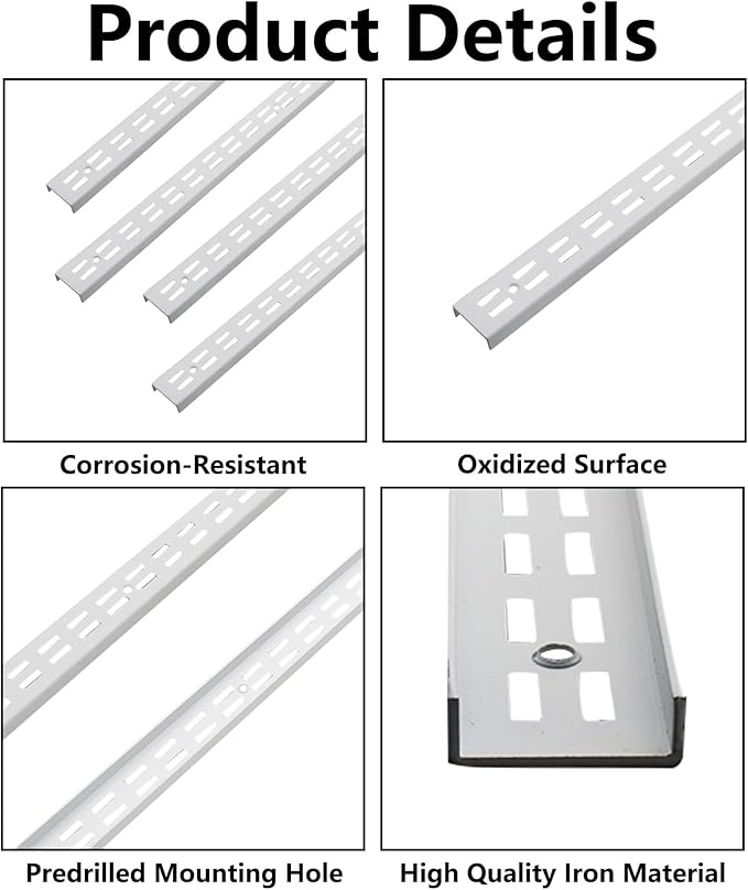 Shelving Track,ULIFESTAR Dual Trak Adjustable Wood Shelf Bracket,2PCS Direct Mount Into Fasttrack Garage Rail,Garage Organization System (32*12*1200mm/1.25*0.47*47.24" Double Row White)