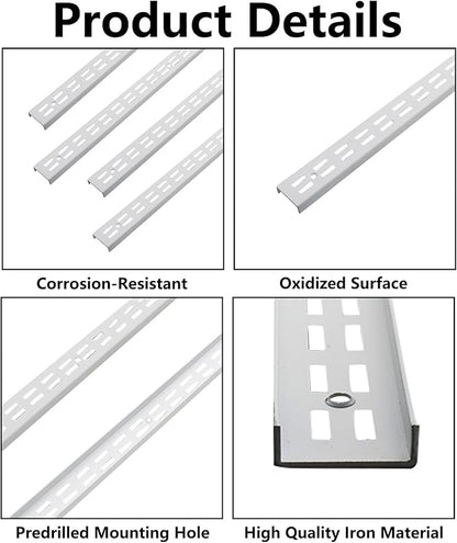 Shelving Track,ULIFESTAR Dual Trak Adjustable Wood Shelf Bracket,2PCS Direct Mount Into Fasttrack Garage Rail,Garage Organization System (32*12*1000mm/1.25*0.47*39.37" Double Row White)