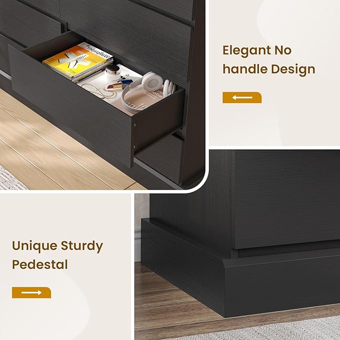 DICTAC 8 Drawers Dresser for Bedroom, Black Large Chest of Drawers, Long Modern Double Dressers, Big Clothing Storage Organizer Closet with Ample Space, 51.6''L x 15.7''D x 37.7''H