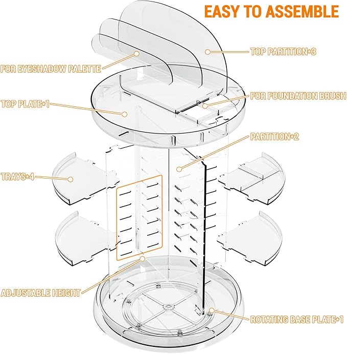 Yieach 360 Rotating Makeup Organizer for Vanity,Clear Spinning organizer and Make up organizers for Counter,Adjustable Lazy Susan Bathroom Organizer for Beauty Product and Skin Care Storage Carousel