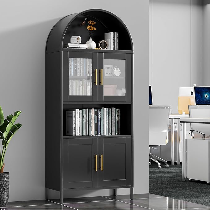 Metal Arched Pantry Cabinet,Black Arched Kitchen Pantry Cabinet with 4 Doors for Kitchen Home, Assemble Required,Black,72.83"×30.71" W×15.35" D