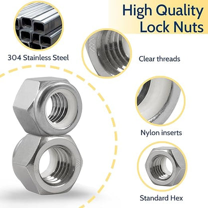 35 Pack 3/8"-16 Inch Locknuts,304 (A2-70) Stainless Steel Nylon Insert Lock Nuts,Standard Inch Thread Nylock Nuts