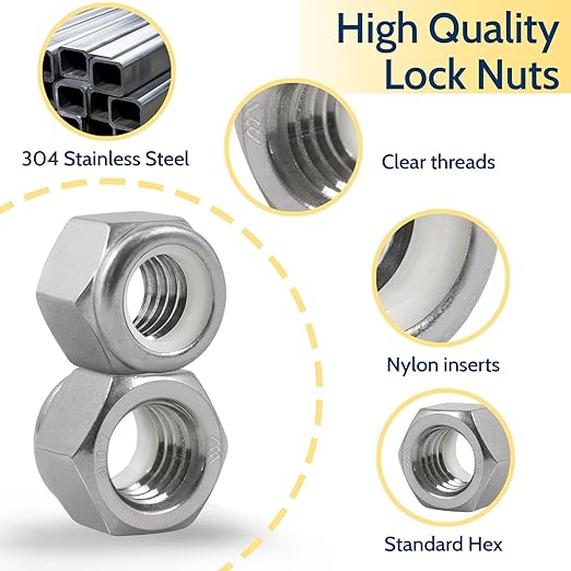 30 Pack 7/16"-14 Inch Lock Nuts,304 (A2-70) Stainless Steel Nylon Insert Locknuts,Standard Inch Thread Nylock Nuts