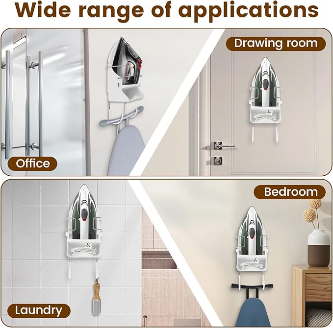Iron Board Hanger Wall Mounted, Iron and Ironing Board Storage Organizer, Iron Hanger with Ironing Board Rack, Iron Board Holder, Electric Iron Holder for Home Bathroom (White)