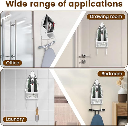 Iron Board Hanger Wall Mounted, Iron and Ironing Board Storage Organizer, Iron Hanger with Ironing Board Rack, Iron Board Holder, Electric Iron Holder for Home Bathroom (White)