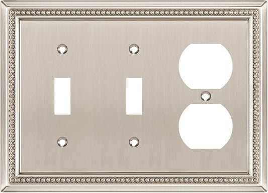Henne Bery Sunken Pearls Heavy Duty Decorative Wall Plate Switch Plate Outlet Cover (Double Toggle/Single Duplex, Satin Nickel)